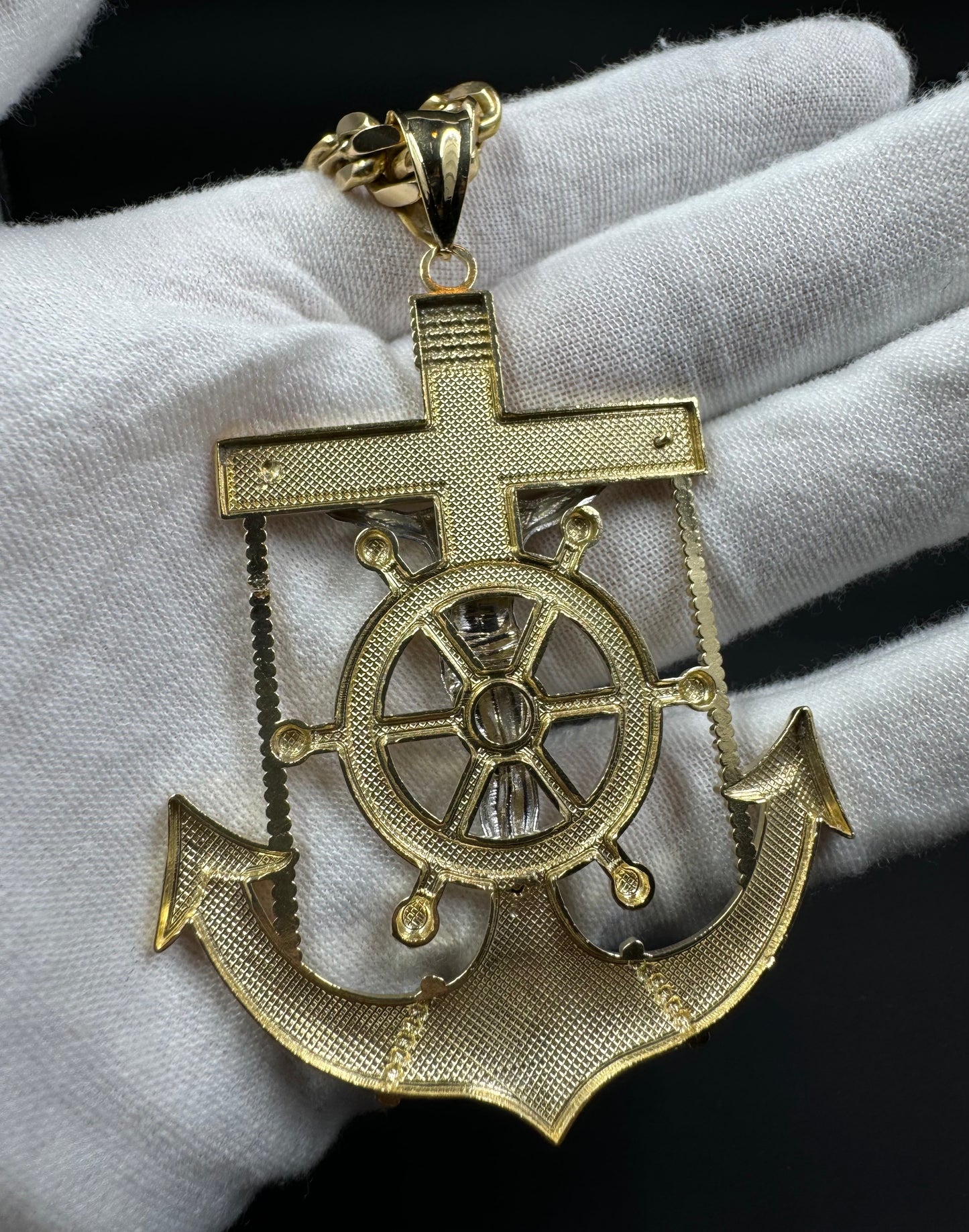 14K Two-Tone Jesus Anchor Pendant Charm