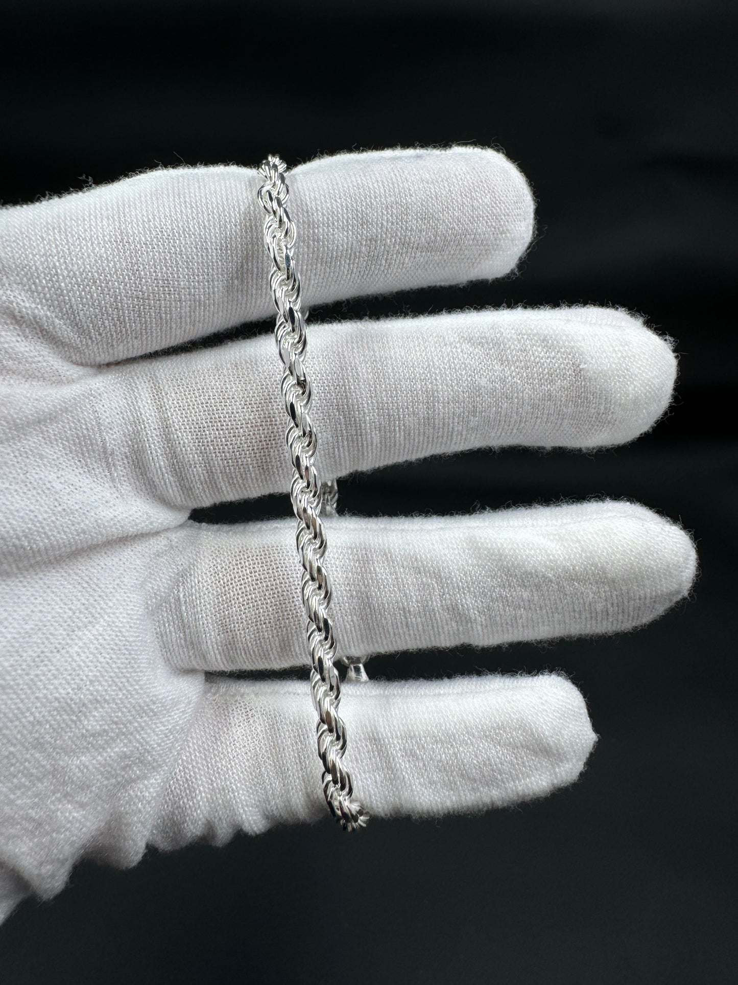 3.7mm Sterling Silver Rope Bracelet 8"