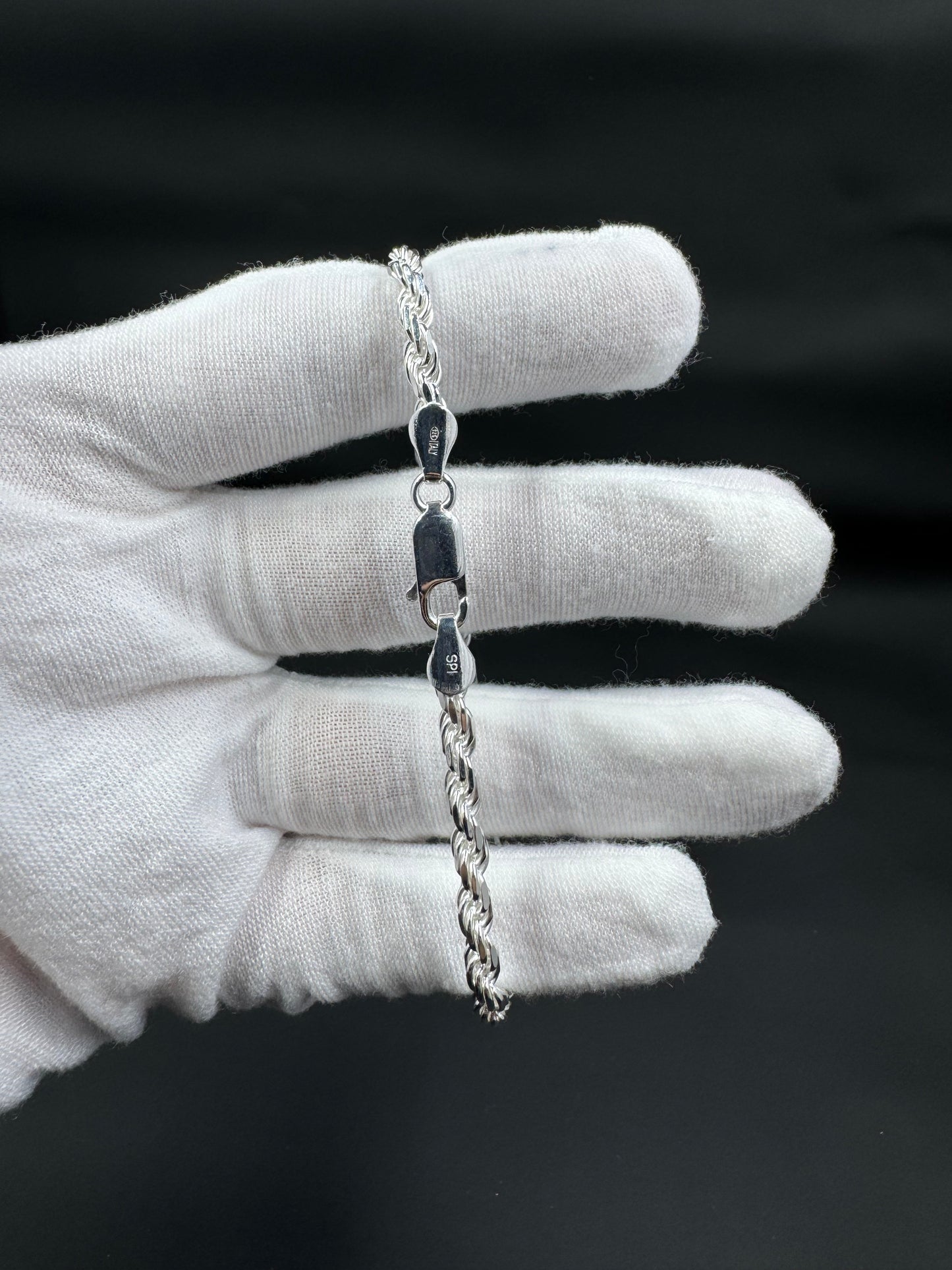 3.7mm Sterling Silver Rope Bracelet 8"